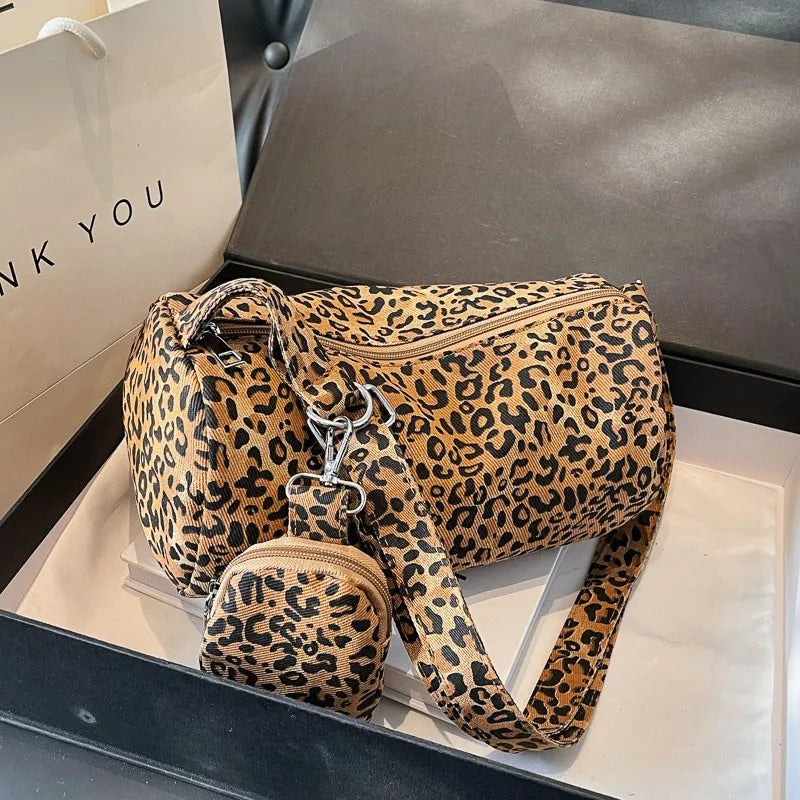 Korean Version Niche Leopard Print Canvas Armpit Bag for Women