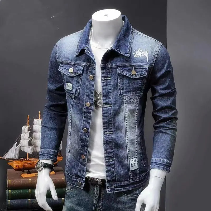 Denim jacket Autumn Casual Pure Cotton Slim Fit  Stylish Motorcycle Jean Jacket