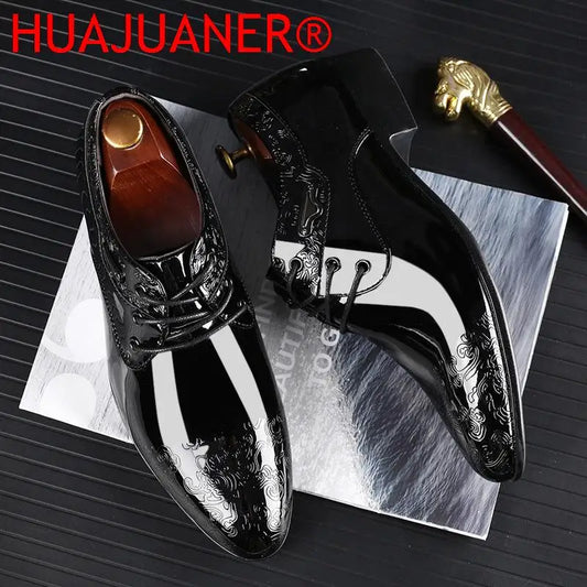 Casual Business Shoes for Men Dress Shoes Lace Up Formal Black Patent Leather