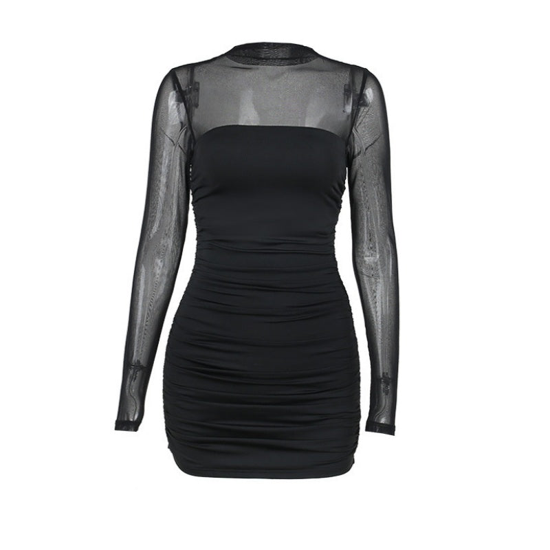 See Through Black Bodycon Dress For Women Clothing Slim Sexy Streetwear Long Sleeve Vestidos De Mujer Patchwork Fashion Outfits