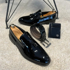 Black Loafers for Men Patent Leather Tassels Wedding Business Men's