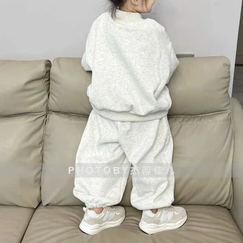 Children Clothing Fashion Simple Letter Printing Set 2024 Winter New Boys and Girls Loose Casual Thickened Hoodie Two Piece Set