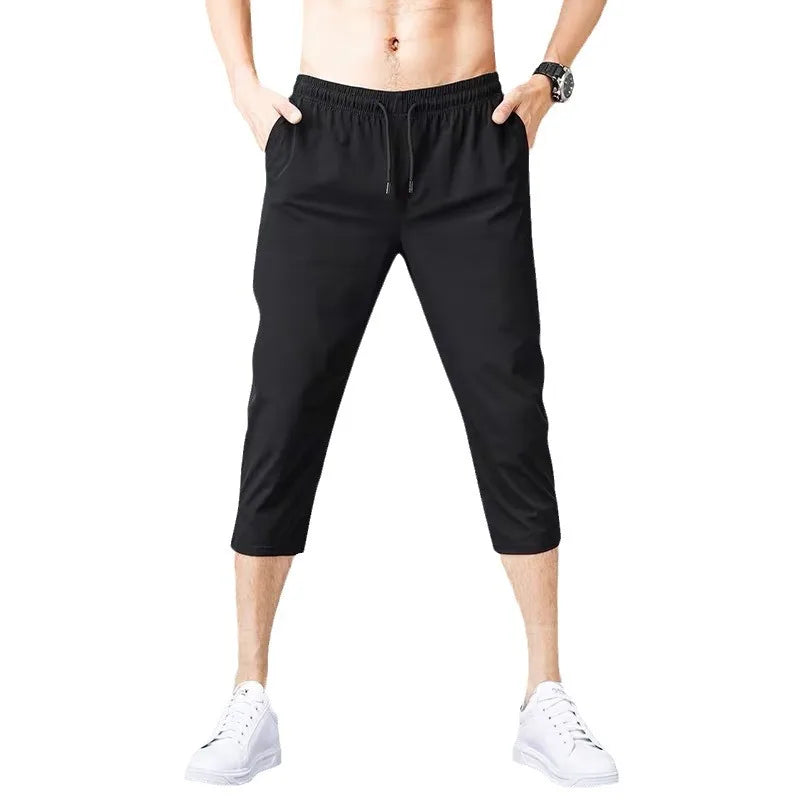2024 Summer Men's Shorts Breathable Stretched Nylon Ice Silk 3/4 Short Capris Pants Sports Breeches Plus Size Casual Shorts Male