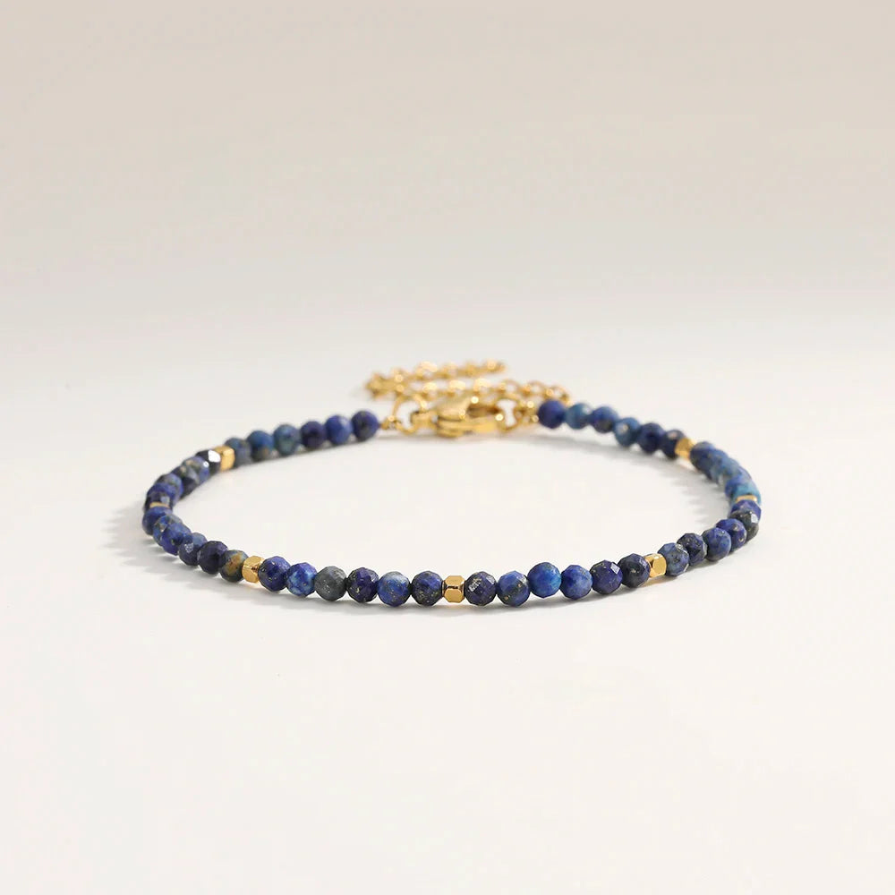 3mm Faceted African Turquoise Nature Stone Beaded Bracelet For Women With 18k gold plated Stainless Steel Square Beads Jewelry