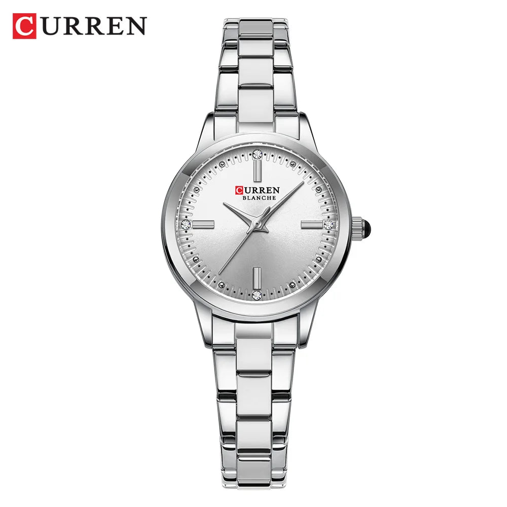 CURREN Simple Round Dial Fashion Dress Quartz Watches for Ladies with Stainless Steel Bracelet Luxury Wristwatches