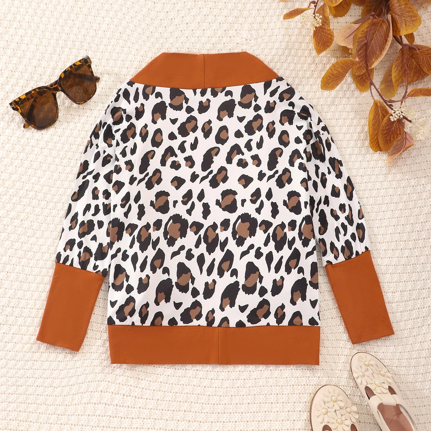 2023 Spring and Autumn Girls Clothing Long Sleeve Leopard Pocket Cardigan Coat Fashion Casual Girls' Top 3 4 5 6 Years