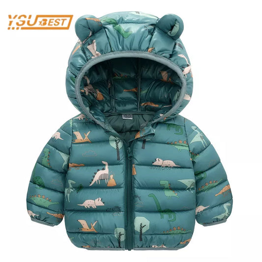 Winter Baby Boys Girls Long Sleeve Cartoon Dinosaur Down Jacket