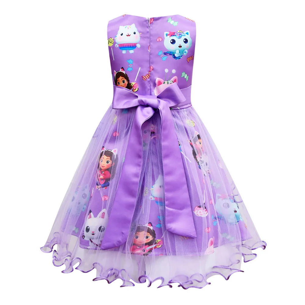 Gabbys Dollhouse Costume For Baby Girl Lace Dress Fashion Kid Up Bow Print Princess