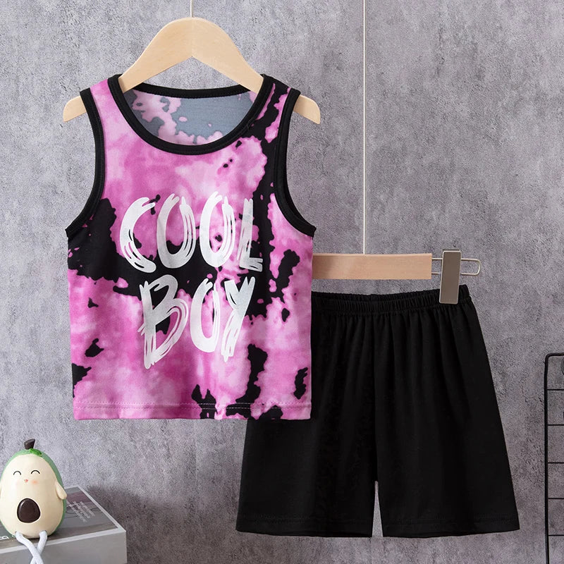 2-Piece Boy Summer Fun Printing Set Children's Casual Joker Camo Dinosaur Vest Girl Fashion Holiday Comfort Shorts T-shirt Set
