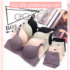 British set Underwear Ice Silk panties Gathered Seamless No Steel Ring Bra Soft