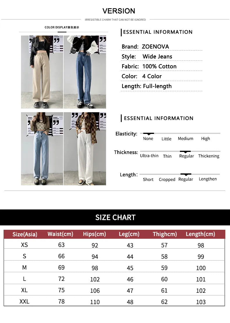 ZOENOVA Straight Leg Jeans For Women High Waist 2022 Trend Denim Pants Mom Jean Baggy Pants Casual Comfort Trousers Oversize
