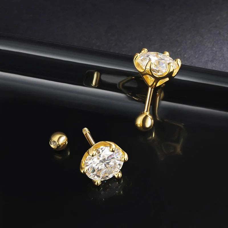 EWYA 0.2/0.5/2ct D Color Moissanite Screw Stud Earrings for Women Men Silver 925 Plated 18K Pass Diamond Test 6 Prong Earring