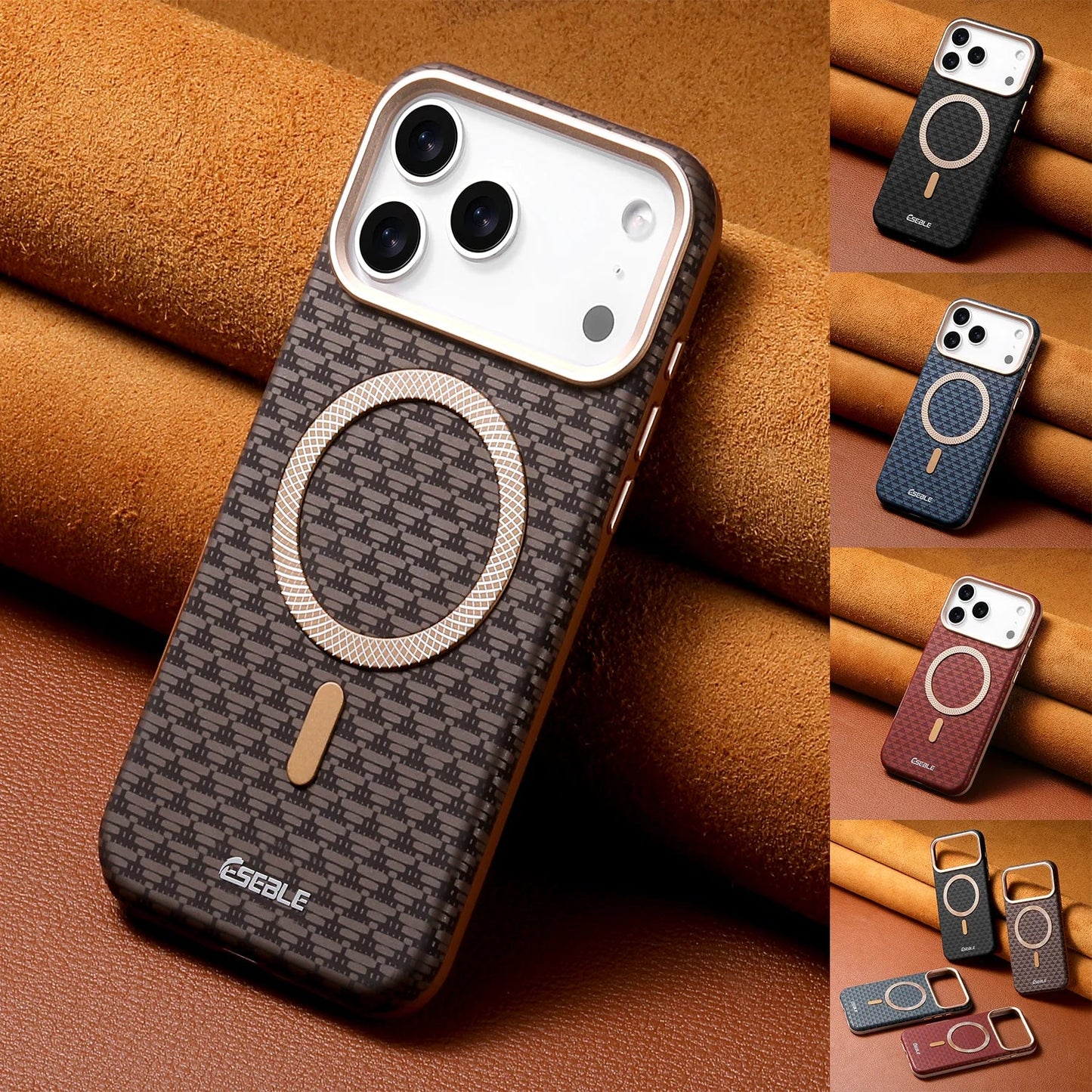 Leather Magnetic Phone Case For iPhone 17 16 15 14 13 Pro Max 17Pro 17Air Metal Lens Button Bumpe Cover