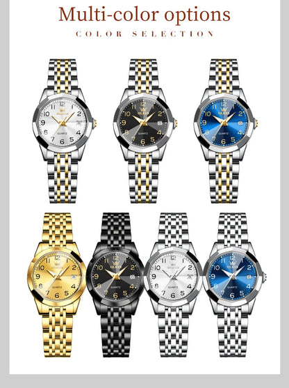 OLEVS 9970 Original Luxury Quartz Watch for Women Rhombus Mirror Digital Dial Calendar Stainless Steel Waterproof Wrist Watches