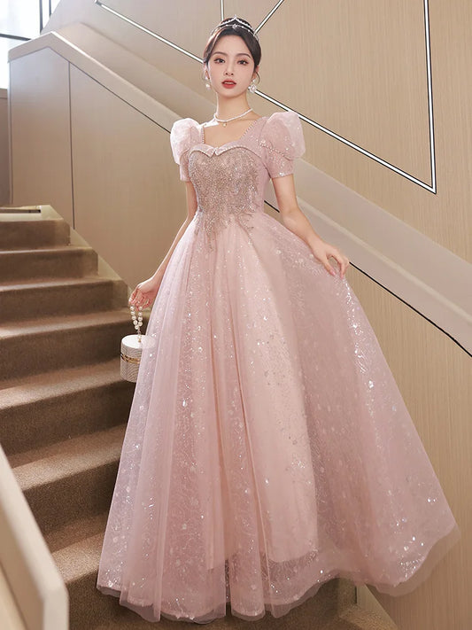 Homecoming Dresses: Evening Dress Elegant Appliques Floor-Length Pearl Beading