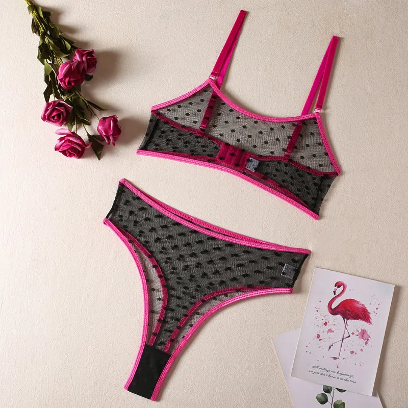 Lingerie Set Polka Dot Women Underwear See Through Bra Panty Set