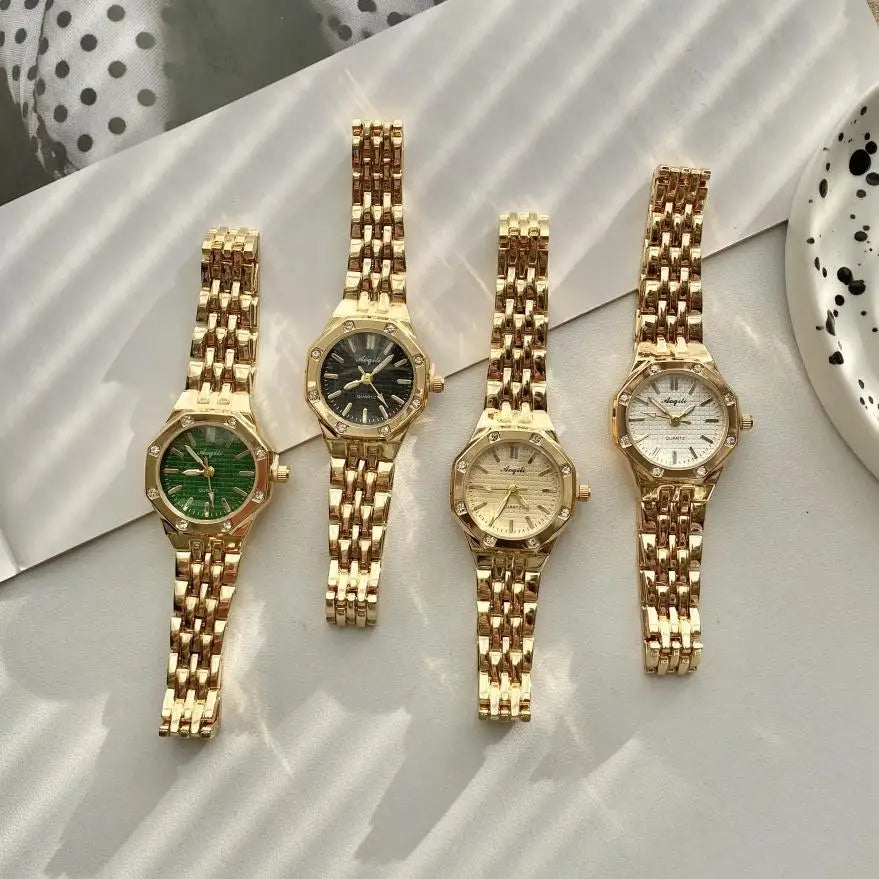Women's Fashion Round Room Gold Steel Band Quartz Wristwatch Luxury Ladies Golden Watch for Women Clock Female Reloj