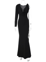 Lace Up Long Sleeve One Shoulder Maxi Dress For Women