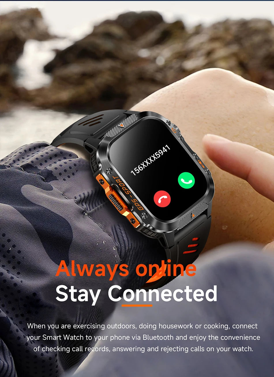 2025 New Military Outdoor Smart Watch Men's GPS Flashlight Bluetooth Call 2.01" AMOLED Screen 3ATM Waterproof Sports Smartwatch