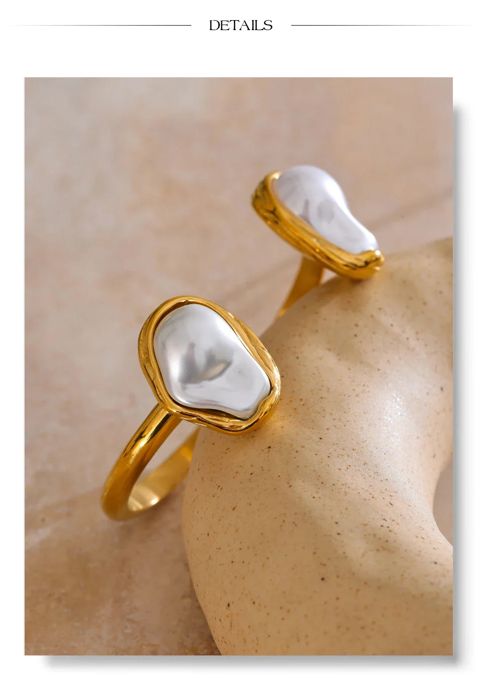 Yhpup 59mm Stainless Steel Baroque Simulated Pearls Cuff Bracelet Bangle Tarnish Resistant Gold Color Wrist Jewelry New