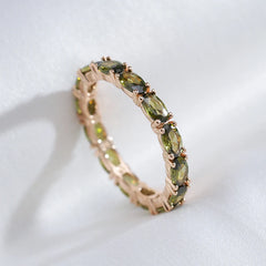 Full Paved Oval Cut Olive Green Zircon Smooth Girls Rings 585 Gold Color