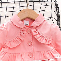 Girls' autumn and winter windbreaker coat, children's doll collar and hem, large lace spring and autumn clothes