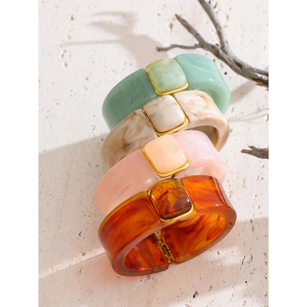 Yhpup 63mm Green Pink Beige Amber Acrylic Wide Bracelet Bangle Waterproof Fashion Summer Attractive Jewelry Wholesale