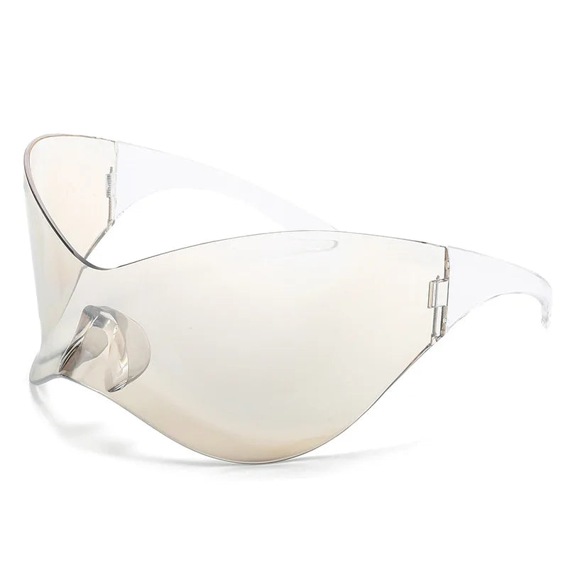 Y2K Sunglasses Women Fashion Silver Oversized Face Mark Shades Reflective Personal Sun Glasses for Cycling Travel