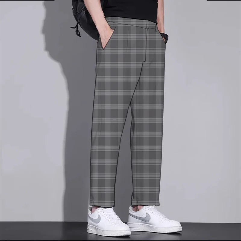 Plaid Men's Casual Suit Pants Outdoor Street Business Casual Dress
