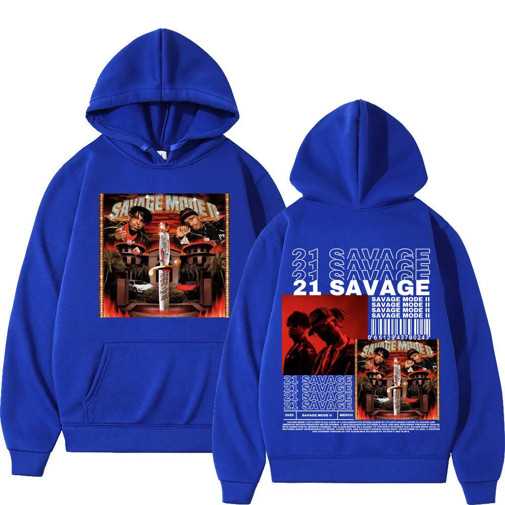 Rapper 21 Savage Music Album Double Sided Graphic Hoodie High Street Fashion