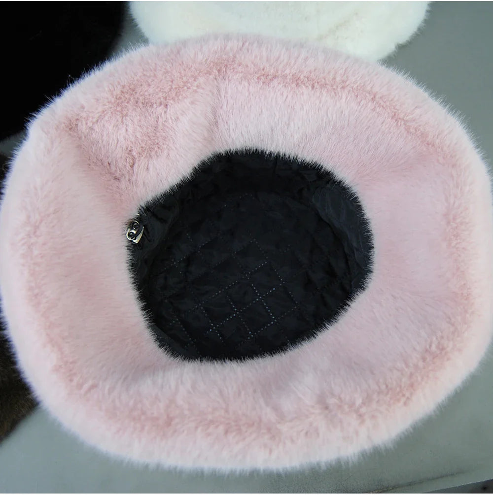 False Mink Fur Berets Elegant Women's Winter Caps New Design Fashion Artificial Fur Hats Knitted Warm False Mink Fur Beanies Hat