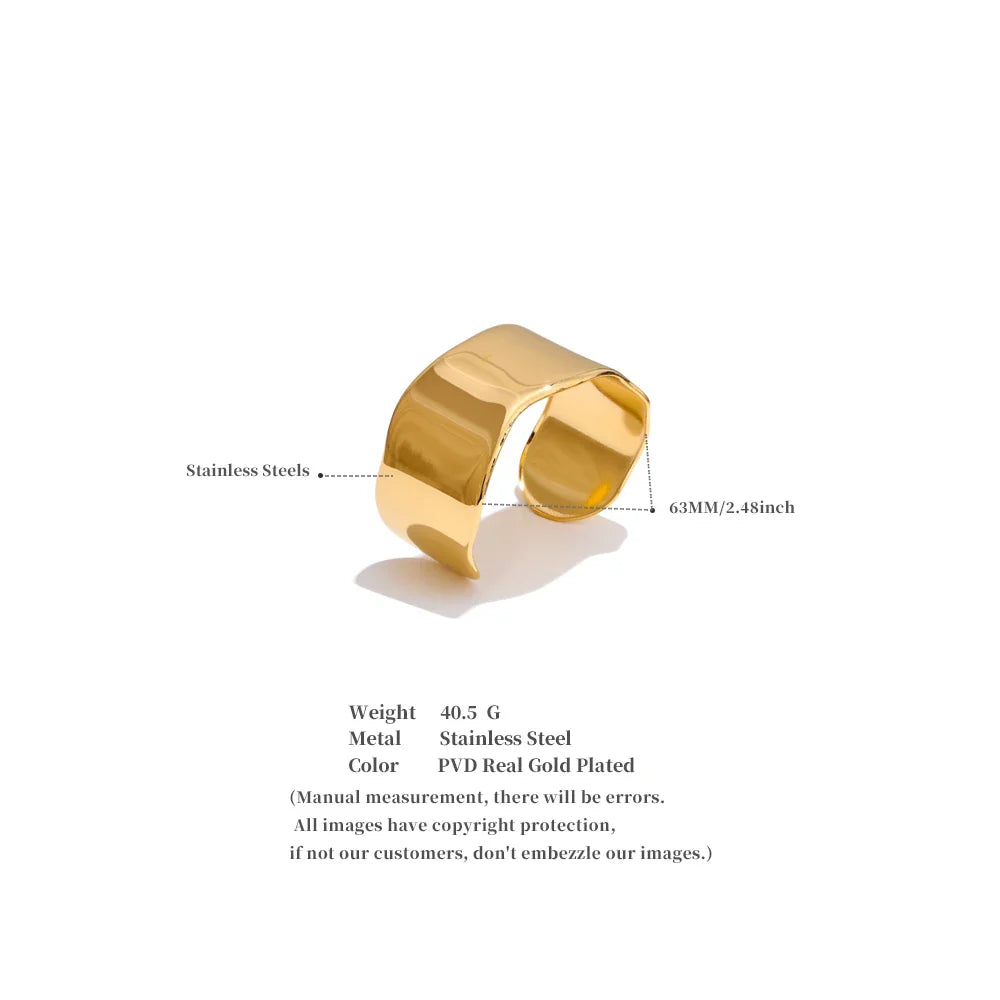 Yhpup 63mm Minimalist Glossy Stainless Steel Polished Wide Cuff Bracelet Bangle PVD Plated Statement Open Wrist Jewellery New