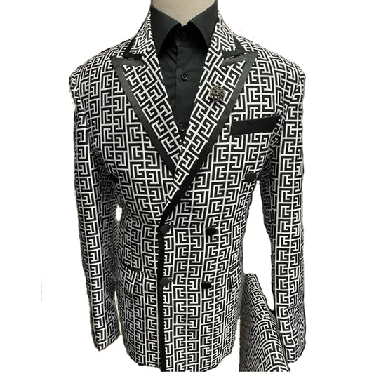 Fashion Plaid Groom Tuxedos Double Breasted Men Suits For Wedding