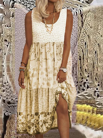 Plus Size Casual Women Summer Midi Dress 5XL 2023 Large Size Floral Print Sleeveless Crewneck A Line Boho Beach Dresses