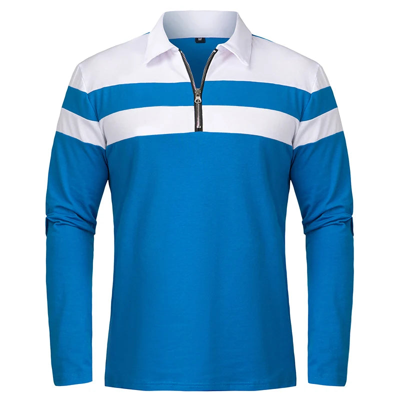 Men's Long Sleeve Striped Polo Shirts 1/4 Zip Cotton Patchwork Collared Shirt Casual Fashion Pullover Slim Fit Golf Shirt