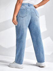 Plus Size Harem Light Blue Jeans High Waist Stretchy Full Length Slim Fitting Tapered