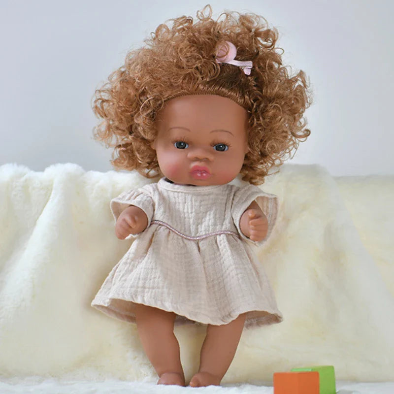 14inch Full Body Vinyl Bebe Reborn Dolls Soft Lifelike Baby Toys American Reborn Black Baby Doll Vinyl Baby Doll Toys Girls Boys