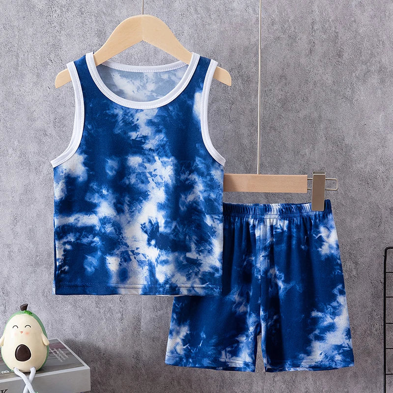 2-Piece Boy Summer Fun Printing Set Children's Casual Joker Camo Dinosaur Vest Girl Fashion Holiday Comfort Shorts T-shirt Set