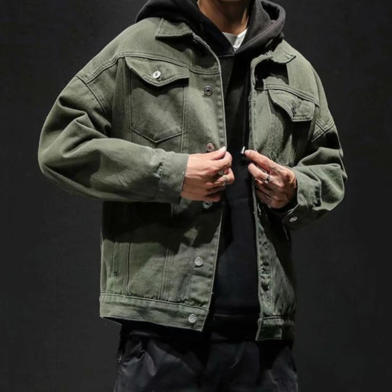 Men's Denim Jacket Autumn Male Jean Coats Black Cargo Big Size Menswear