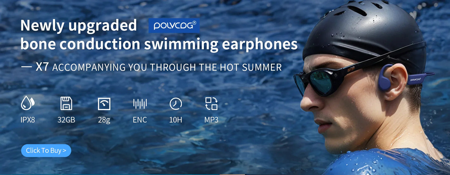 POLVCDG Bone Conduction Headset IPX8 32GB Bluetooth 5.3 Wireless Swimming Headset with Microphone Waterproof Exercise Fitness