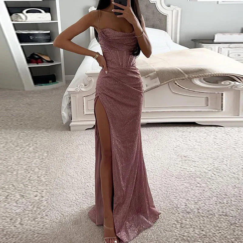 Formal attire Dresses: Long Evening Dress Women Spring Slash Neck High Split