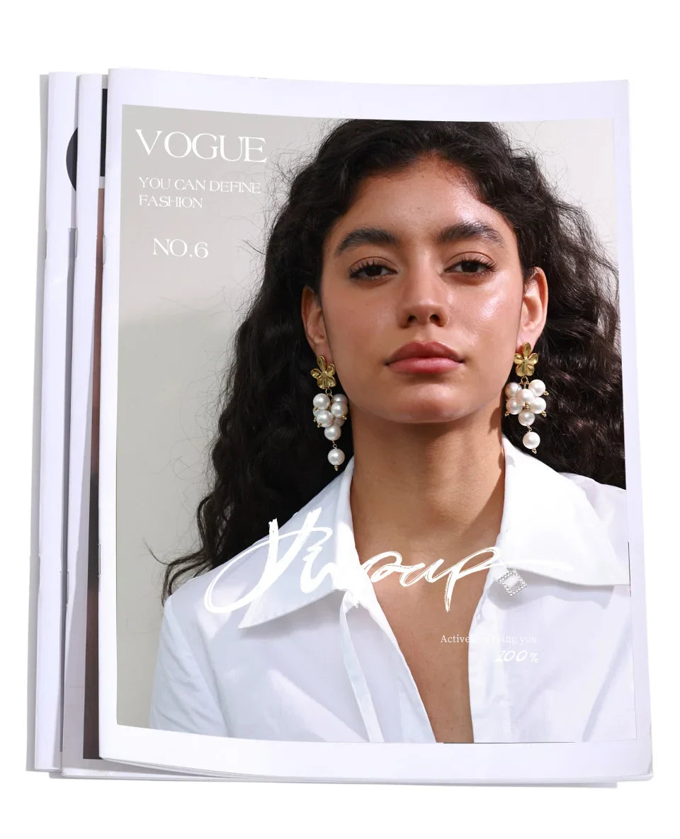 Yhpup Arrivals Handmade Jewelry Simulated Pearls Round Beads Chain Layered Necklace Earrings Stainless Steel Flower Chic Jewelry