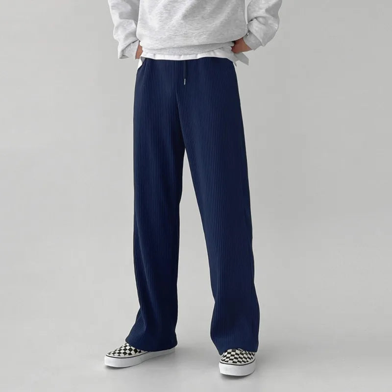 Mens Streetwear Pleated Casual Straight-leg Pants Man Running Jogging Sweatpants