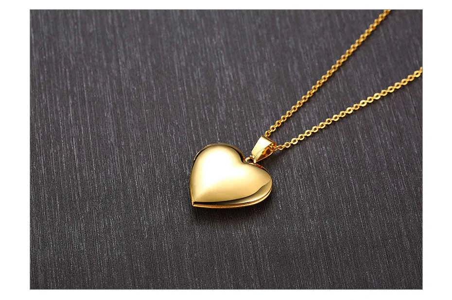 Vnox Light Heart Locket Pendants for Women Men Openable Photo Frame Glossy Stainless Steel Necklaces Family Love Collar