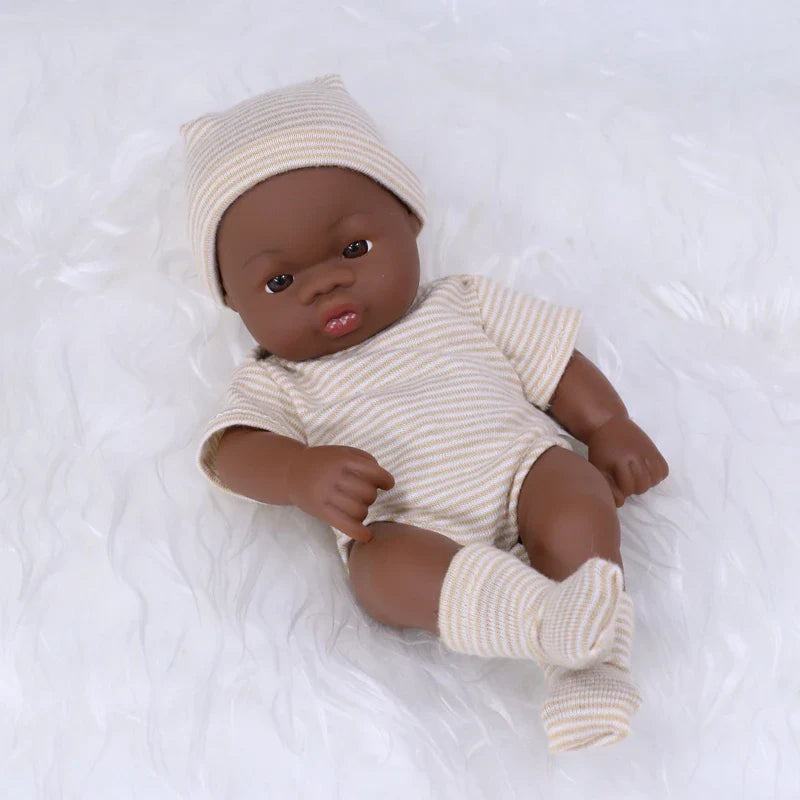 Black American Reborn Dolls Cute Mini 20cm Baby Bebe Doll Toys Full Body Vinyl Soft Girl Doll Reborn Baby Doll Toys Gift