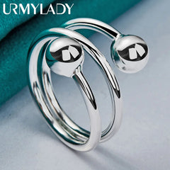 925 Sterling Silver Double Round Head Ring For Women Fashion Wedding