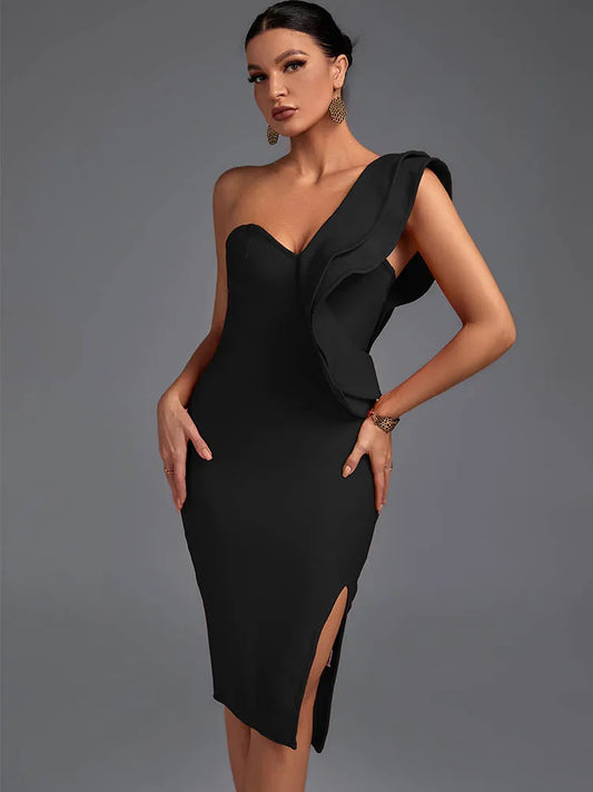 Dress Black Bodycon Dress Evening Party Elegant One Shoulder Birthday Club Outfit