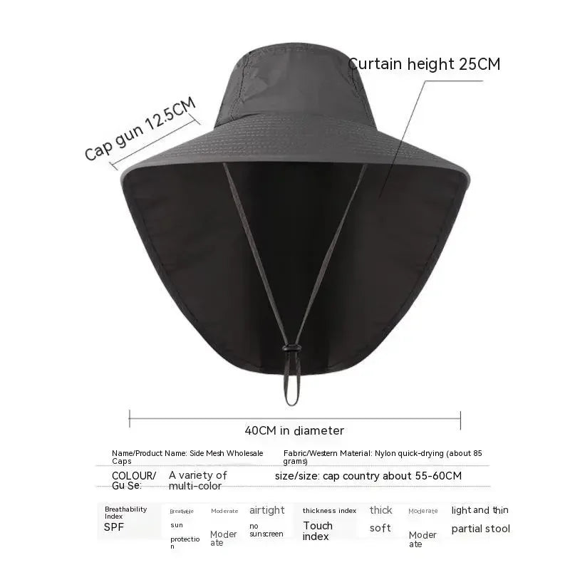 Wide Brim Sun Hat with Neck Flap for men women Adjustable Outdoor