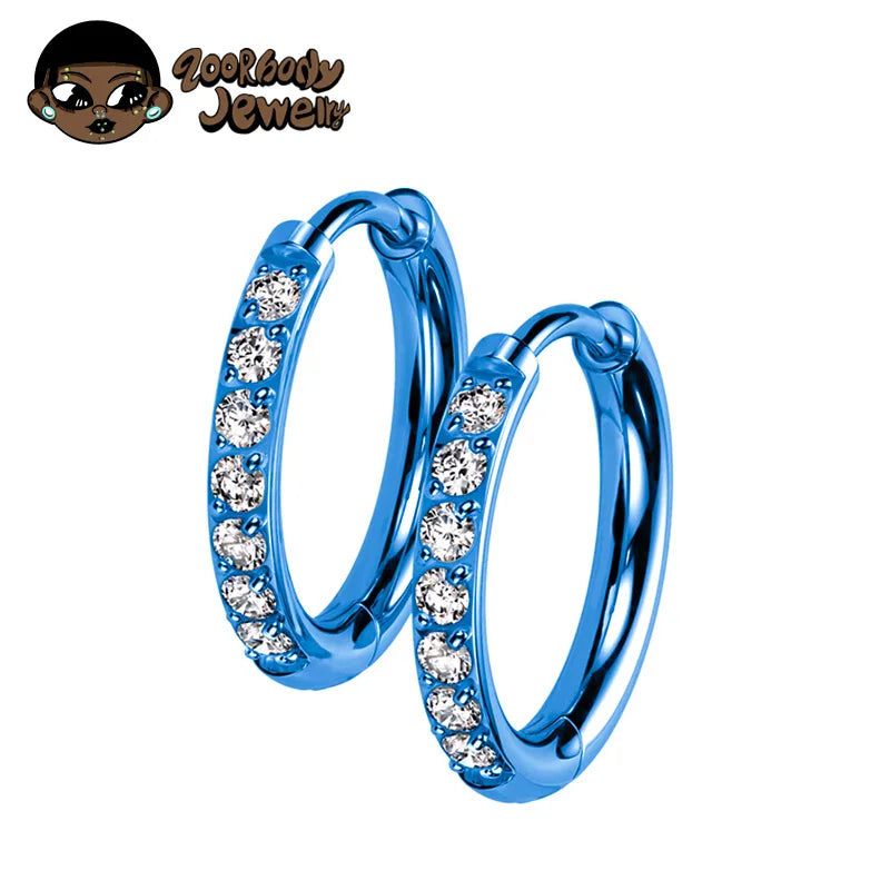 2PCS G23 Titanium Earring High Quality Hoop CZ Hinged Segment Round Nose Ring for Women Ear Cartilage Helix Piercing Anodizing