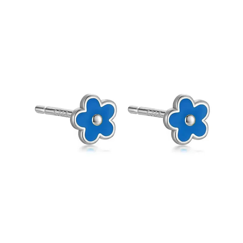 WANTME 925 Sterling Silver Romantic White Enamel Flower Screw Bead Stud Earrings for Women Fashion Simple Piercing Jewelry Gift